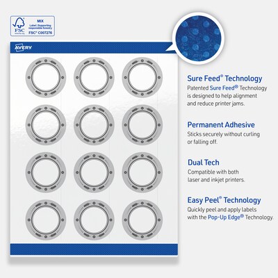 Avery Circle Multipurpose Labels, 2" Dia., White, 120/Pack (19479370603)