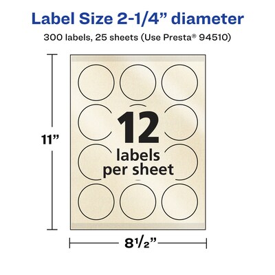 Avery Pearlized Ivory Circle Multipurpose Labels, 2.25" Dia., Ivory, 300/Pack (94510)