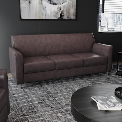 Flash Furniture Hercules Diplomat LeatherSoft Sofa, Brown/Chrome Legs (BT8273BNCHR)