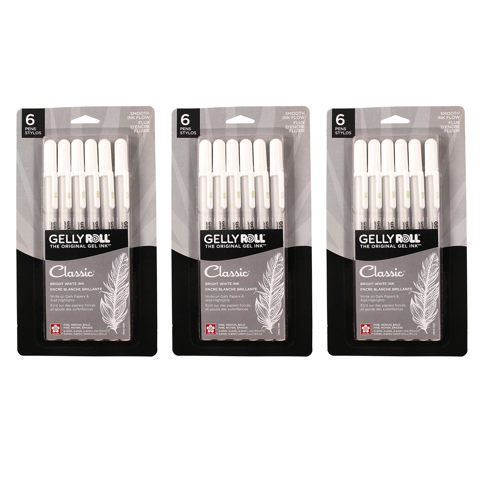 Sakura Classic Gel Retractable Pen, Liquid Ink, White Ink, 6/Bundle (SAK57461-3)