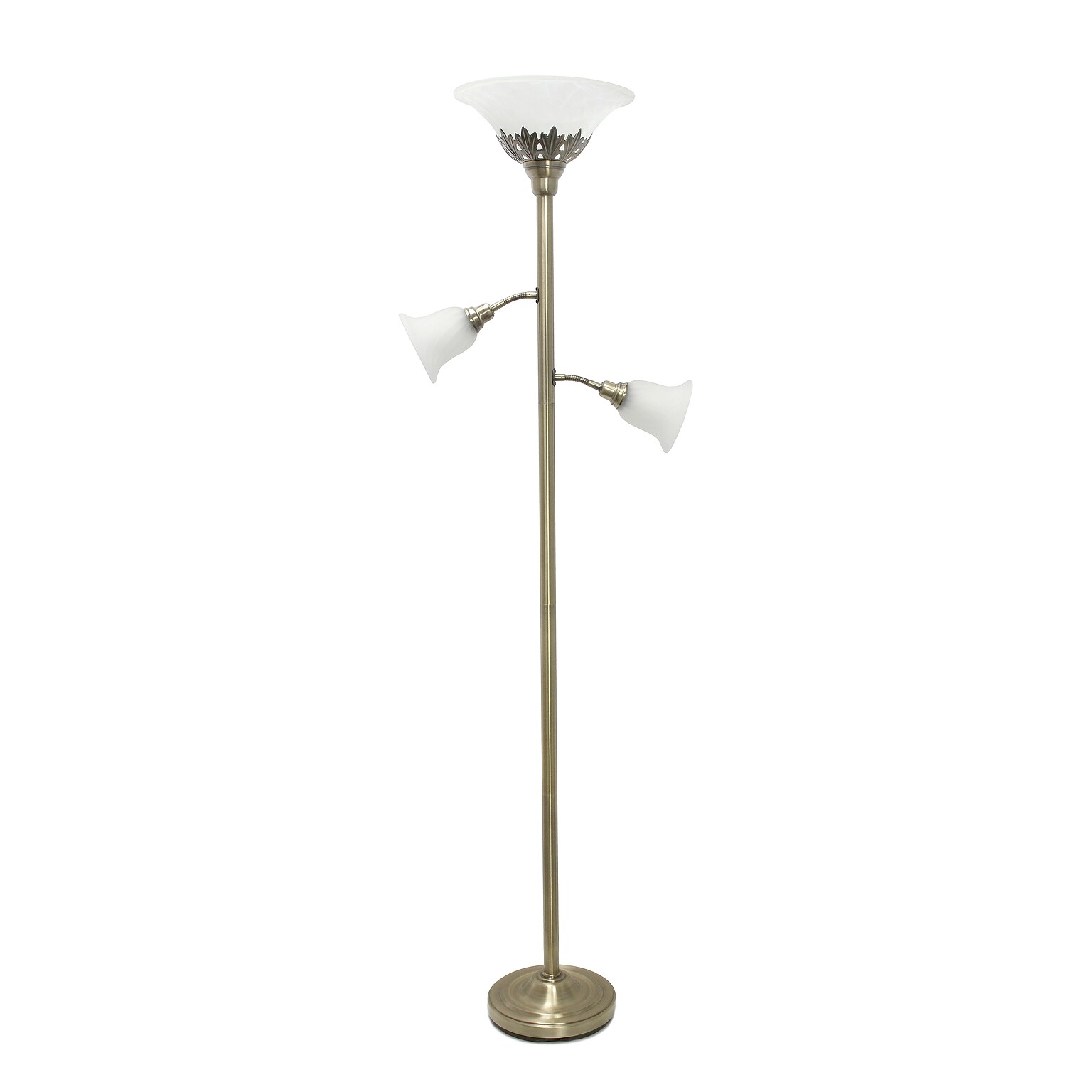 Lalia Home Torchiere Floor Lamp with 2 Reading Lights and Scalloped Glass Shades, Antique Brass (LHF-3002-AB)