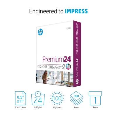 HP Premium24 8.5" x 11" Laser Paper, 24 lbs., 100 Brightness, 500 Sheets/Ream (HPJ1124)