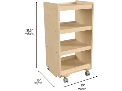 Flash Furniture Bright Beginnings Mobile 4-Tier Storage Cart, 31.5"H x 16"W x 16"D, Natural Birch Plywood (MK-KE24091-GG)