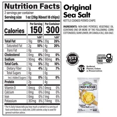 Deep River Snacks Original Sea Salt Kettle Cooked Potato Chips, 2 oz., 24/Box (220-02561)