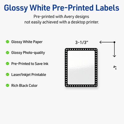 Avery Laser/Inkjet Rectangle Multipurpose Labels, 4 x 3-1/3, White, 40/Pack (S00-DKN)