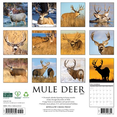 2027 Willow Creek Mule Deer 2027 12 x 12 Wall Calendar 12 x 12 Monthly Wall Calendar, Assorted Colors (61350)
