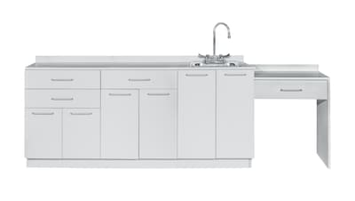 Viva Comfort 36 H x 72 W Medical Cabinet with Right Sink and 24 W Right Side Desk, 6 Doors, 3 Drawers (90272-RS-GRY-AO)