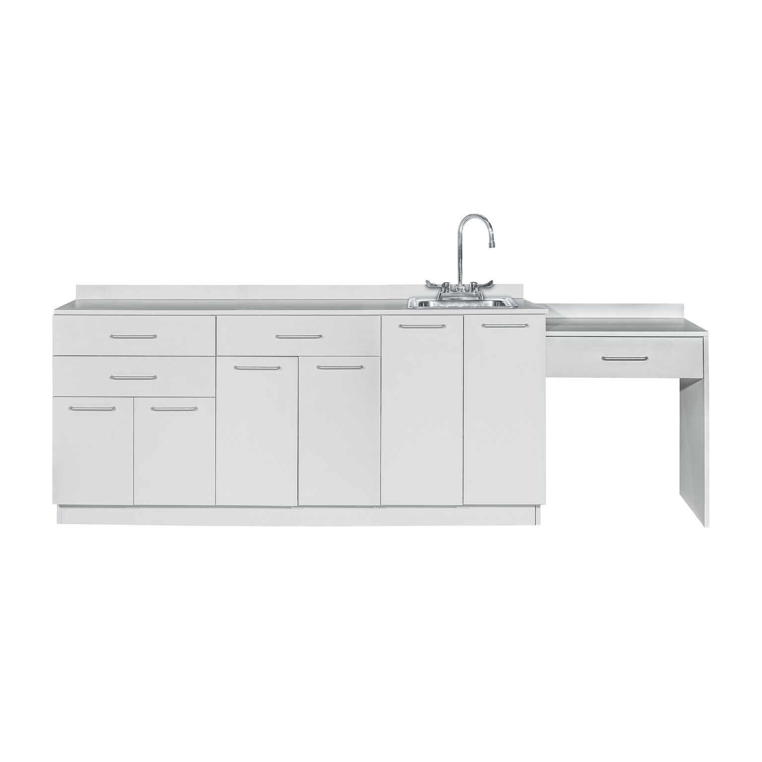 Viva Comfort 36 H x 72 W Medical Cabinet with Right Sink and 24 W Right Side Desk, 6 Doors, 3 Drawers (90272-RS-GRY-AO)