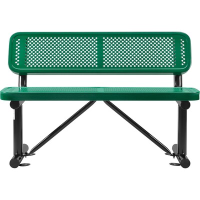 Global Industrial 4' Outdoor Steel Bench w/ Backrest, Perforated Metal, Green (695744GN)