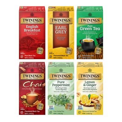 Twinings of London Variety Pack Assorted Tea Bags, 25 Bags/Box, 6 Boxes/Case (F15485)