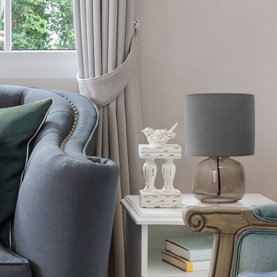 Simple Designs Glass Table Lamp Fabric Shade, Smoke with Gray Shade (LT2064-SMG)
