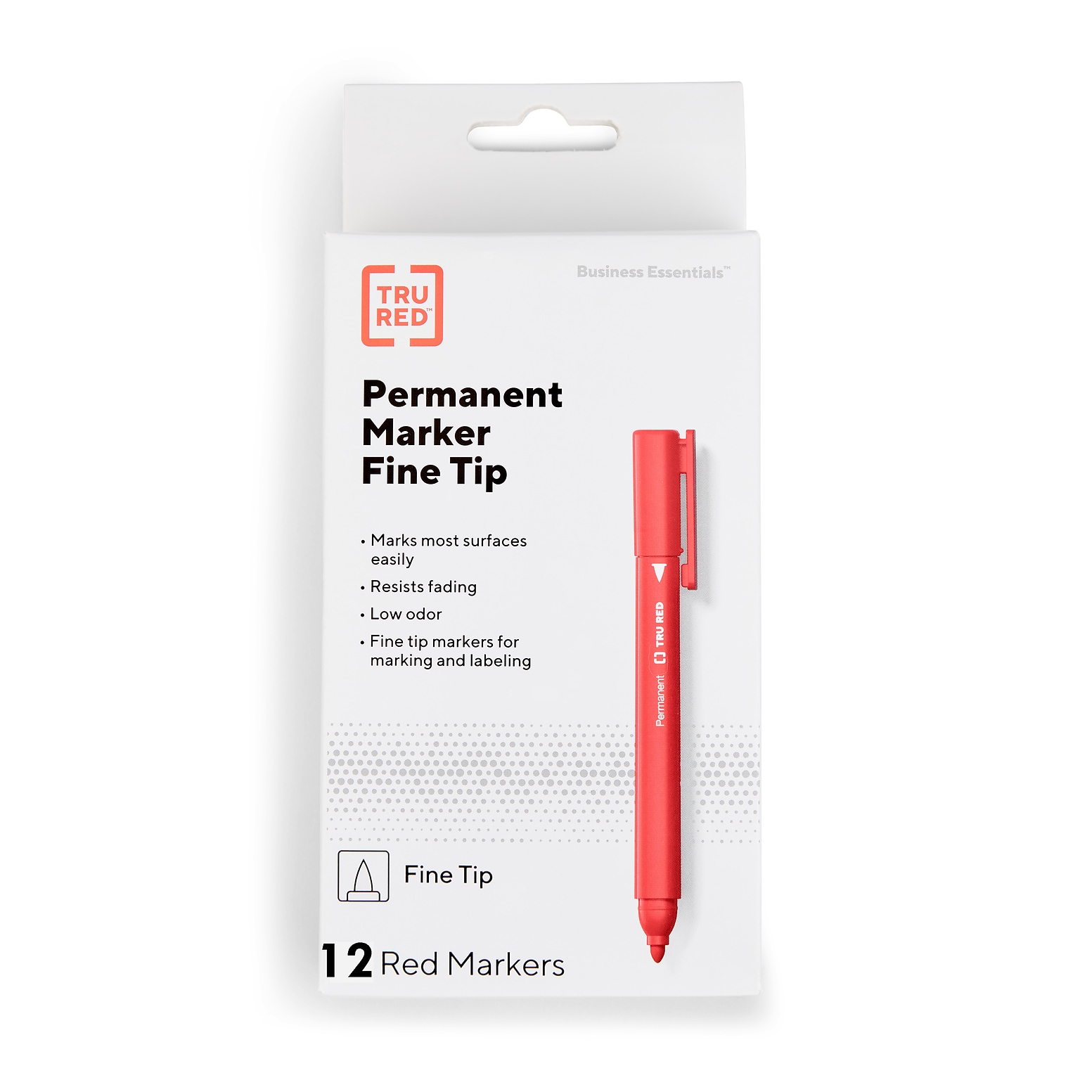 TRU RED™ Pen Permanent Markers, Fine Tip, Red, 12/Pack (TR54539)