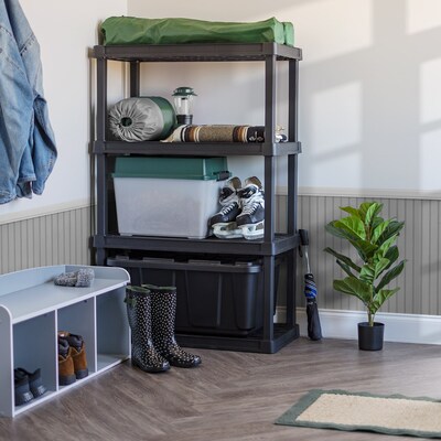 Iris 4-Shelf Plastic Shelving Unit, 55.8" x 35.9" x 17.9", Black (140099)