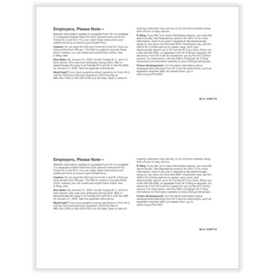ComplyRight 2024 W-2 Tax Form, 1-Part, 2-Up, Employer Copy D, 50/Pack (520450)