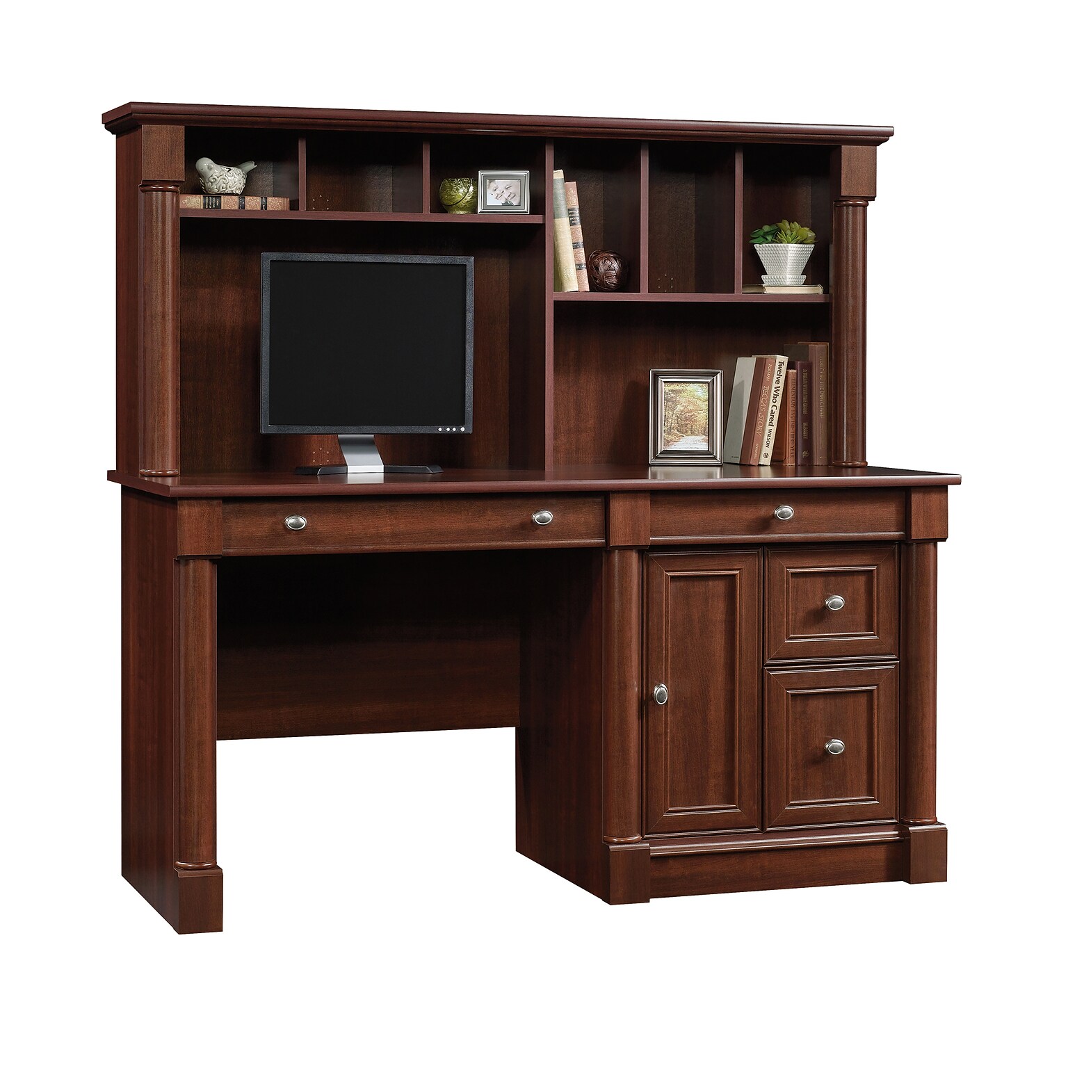 Sauder Palladia 59W Computer Desk with Hutch, Select Cherry (420513)