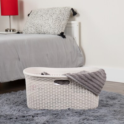 Mind Reader Wheeled Plastic Laundry Basket with Handles, Ivory (40LBASK-IVO)