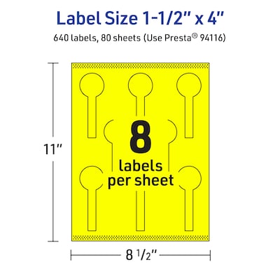 Avery Lollipop Laser/Inkjet Multipurpose Labels, 1.5" x 4", Neon Yellow (640/Box)