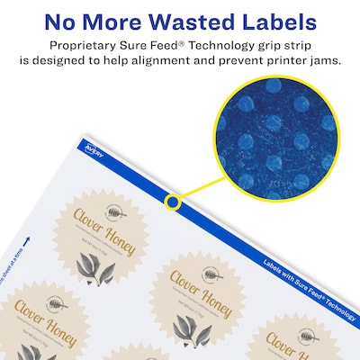 Avery Laser/Inkjet Multipurpose StarburstLabels, 2.25" Dia, Glossy White, 300/Pack (94608)