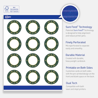 Avery Gold-Green Border Matte Blank Card, White, 120/Pack (S00-FDK)