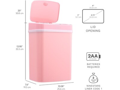 Nine Stars Plastic Sensor Trash Can, 3.2-Gallon, Pink (DZT-12-5PK)