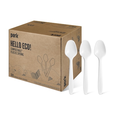 Perk™ Compostable PLA Spoon, Medium-Weight, White, 300/Pack (PK56203)