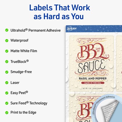 Avery Rectangle Laser Multipurpose Labels, 4.75 x 3.75, White, 40/Pack (19479399356)