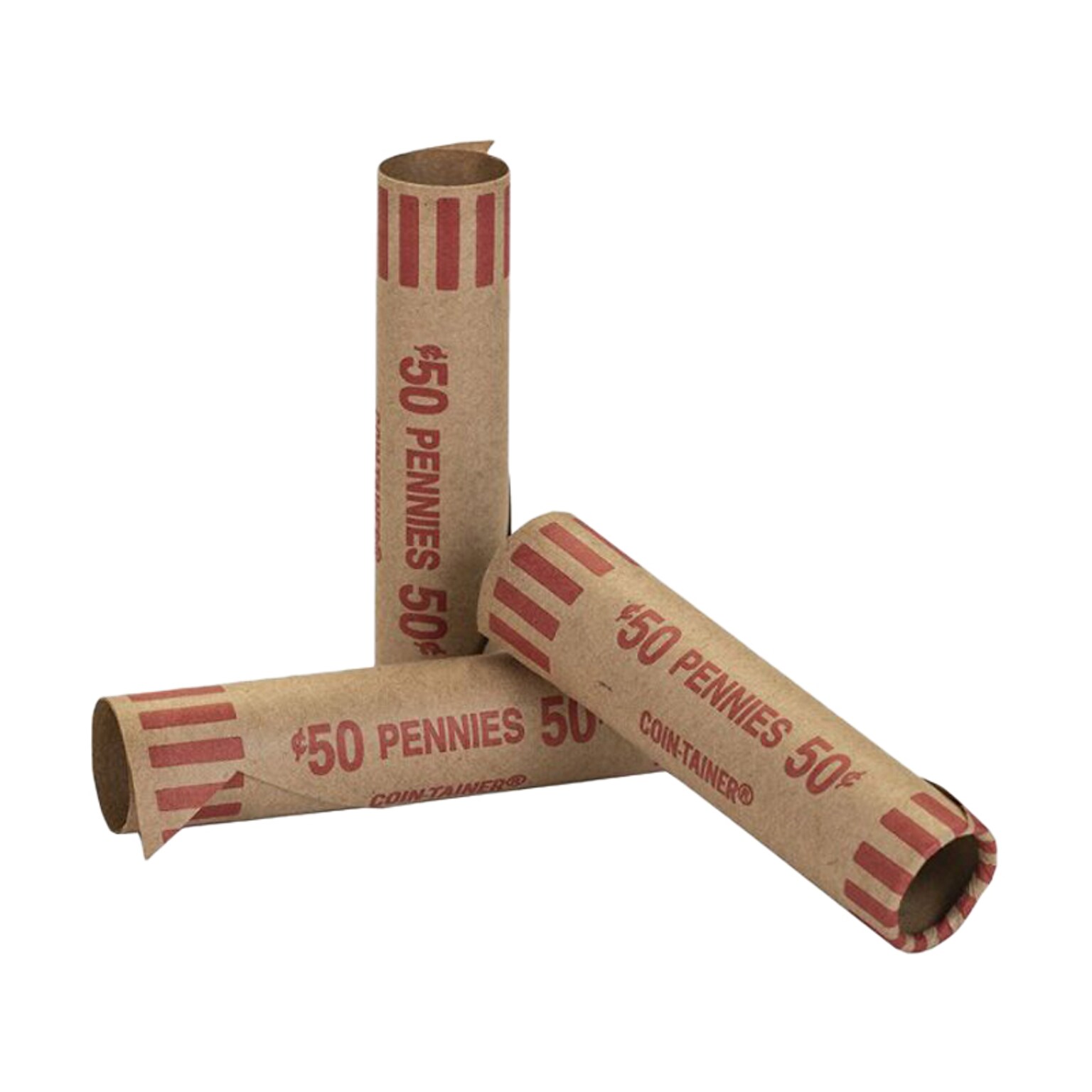 CONTROLTEK 50¢ Penny Crimped-End Coin Wrapper, Kraft/Red, 1000/Carton (560051)