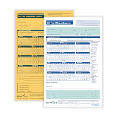 ComplyRight 2027 Time Off Request and Approval Form, 2-Part, 50 Forms/Pack (A0045)