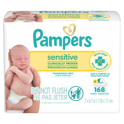 Pampers Sensitive Baby Wipes, 2 Flip-Top Packs, 168 Total Wipes (870870)