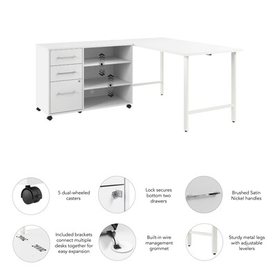 Bush Business Furniture Hustle 60"W Computer Desk and Storage Cabinet with Drawers and Shelves, White (HUS009WH)