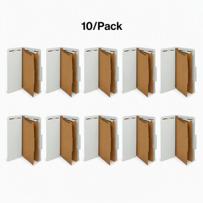 Staples 60% Recycled Pressboard Classification Folder, 2-Dividers, 2.5" Expansion, Letter Size, Light Gray/Green, 10/Box