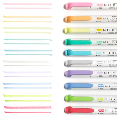 Zebra Mildliner Twin Tip Highlighters, Bullet/Chisel Tip, Complete Assorted, 10/Pack (78101)