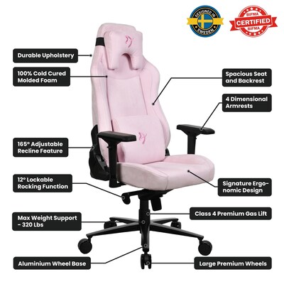 Arozzi Vernazza Supersoft Fabric Ergonomic Racing Gaming Chair, Pink (VERNAZZA-SPSF-PNK)