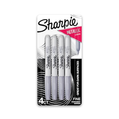 Sharpie Metallic Permanent Marker, Fine Tip, Gray/Silver, 4/Pack (39109)