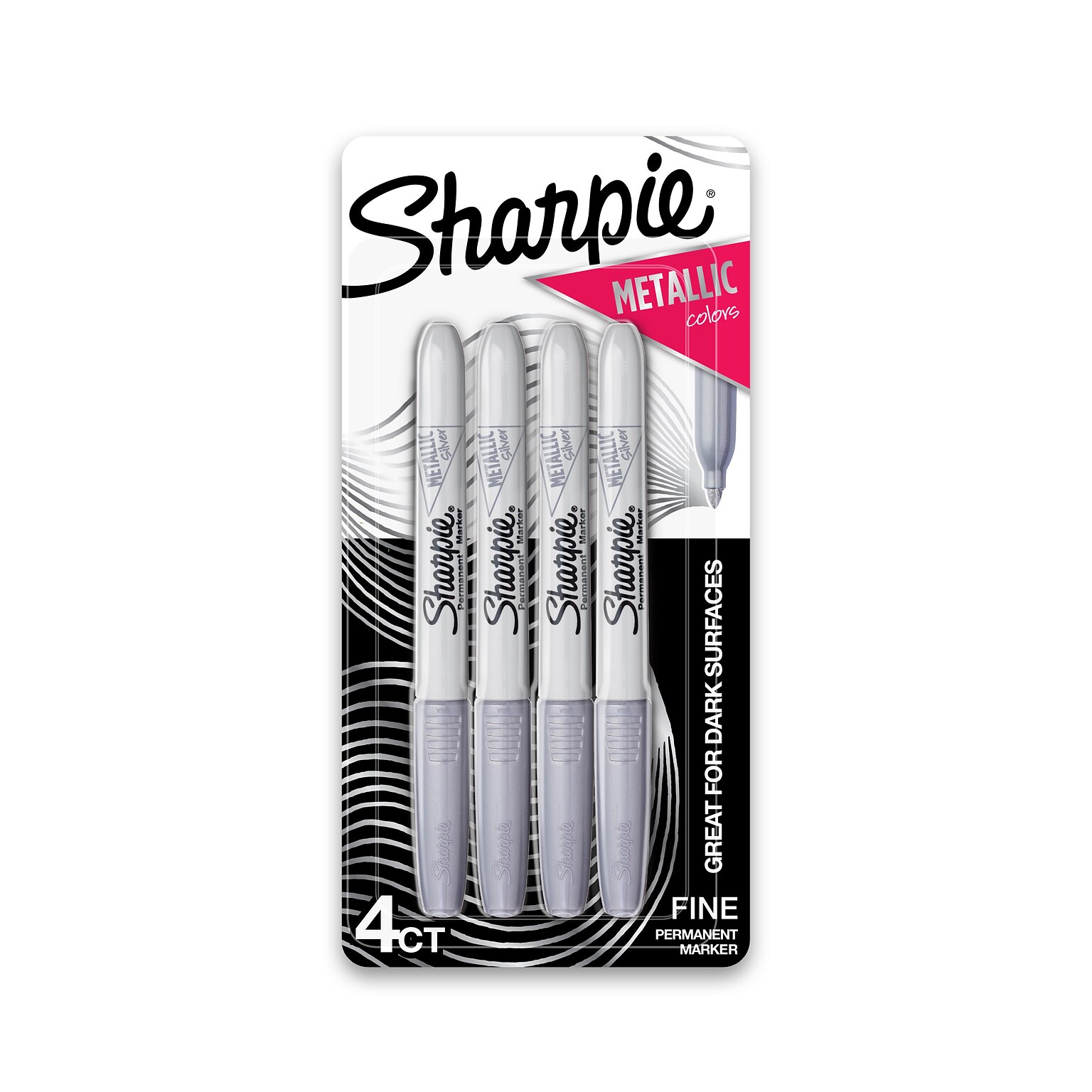 Sharpie Metallic Permanent Marker, Fine Tip, Gray/Silver, 4/Pack (39109)