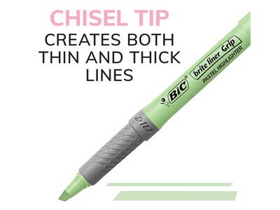 BIC Brite Liner Grip Highlighters Chisel Tip, Assorted Colors, 12/Pack (GBLD11-AST)