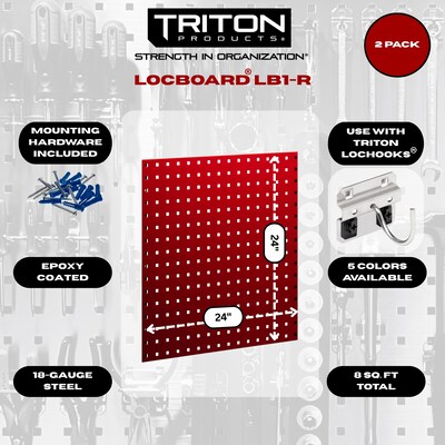 Triton Products LocBoard 24 x 24 x 9/16 Steel Square Hole Pegboards, 2/Set (LB1-R)