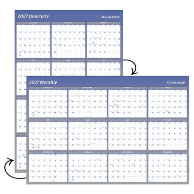 2027 AT-A-GLANCE 48" x 32" Yearly Dry Erase Wall Calendar, Reversible, White/Blue (A1152-27)