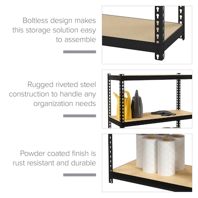 Space Solutions 1000 Riveted Steel Shelving 3-Shelf Unit, 12" x 30" x 30", Black (22539)