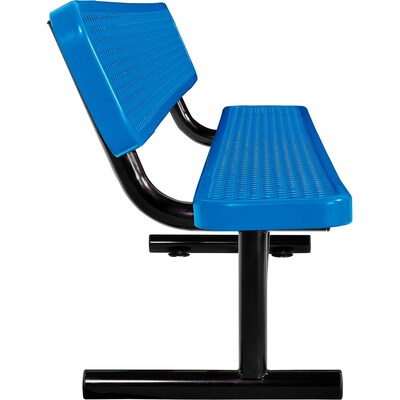 Global Industrial 8' Outdoor Steel Bench w/ Backrest, Expanded Metal, Blue (277155BL)