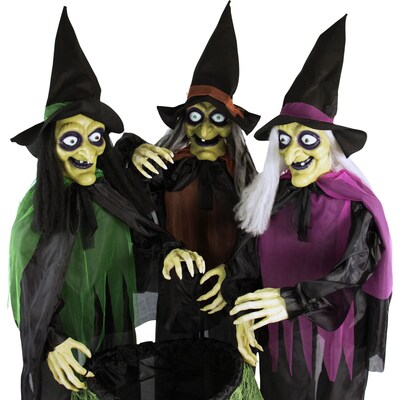 Haunted Hill Farm Animatronic Witches with Cauldron (HHWITCH-15FLS)