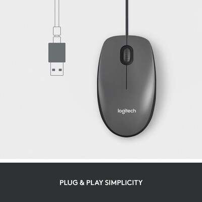 Logitech M100 Ambidextrous Optical USB Mouse, Black (910-001601)