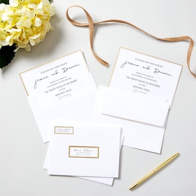 Avery Laser/Inkjet Invitation Cards, 5" x 7", White/Gold, 30 Cards & Envelopes/Pack (3325)