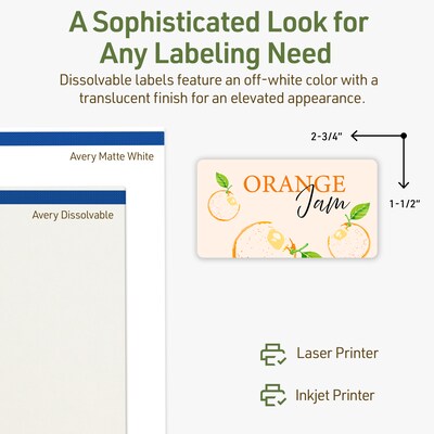 Avery Dissolvable Rectangle Multipurpose Labels, 1.5" x 2.75", Off-white, 250/Pack (94230)