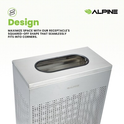 Alpine Industries Stainless Steel Trash Can, 13 Gallon, Silver (ALP438-13-SS)