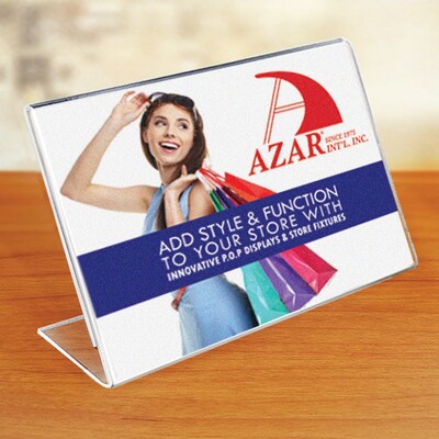 Azar Displays L-Shaped Sign Holders, 8.5"W x 2"H, Clear, 10/Pack (112704)