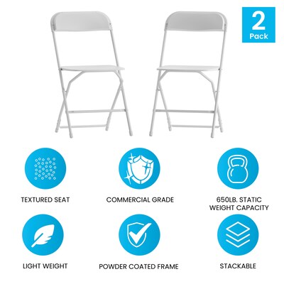Flash Furniture Hercules™ Series Plastic Folding Chair, White, 2 Pack (2LEL3WHITE)