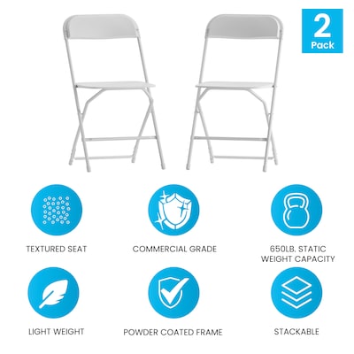 Flash Furniture Hercules™ Series Plastic Folding Chair, White, 2 Pack (2LEL3WHITE)