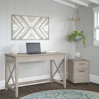 Bush Furniture Key West 48"W Writing Desk with 2 Drawer Mobile Pedestal, Washed Gray (KWS001WG)