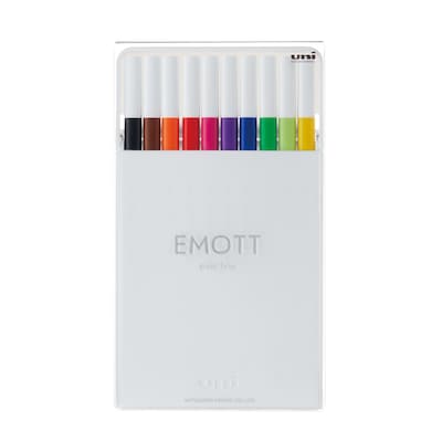 uni EMOTT Fine Line Marker Pens, Fine Point, 0.4mm, Assorted Inks, 10/Pack (24836)